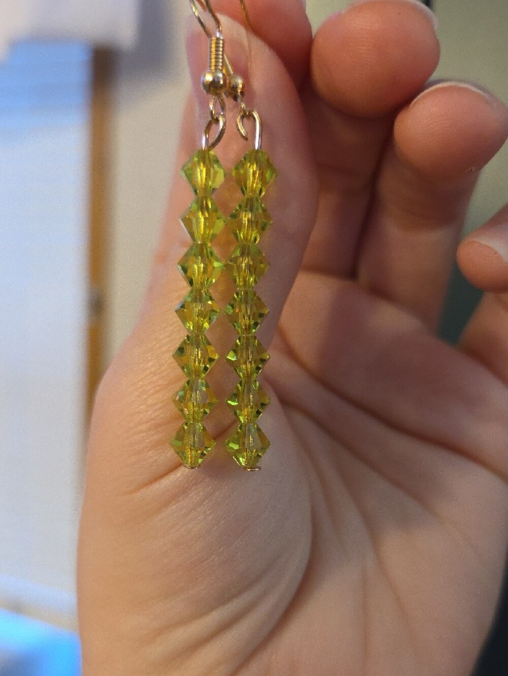 Crystal Drop Dangle Earrings in Lime Green
